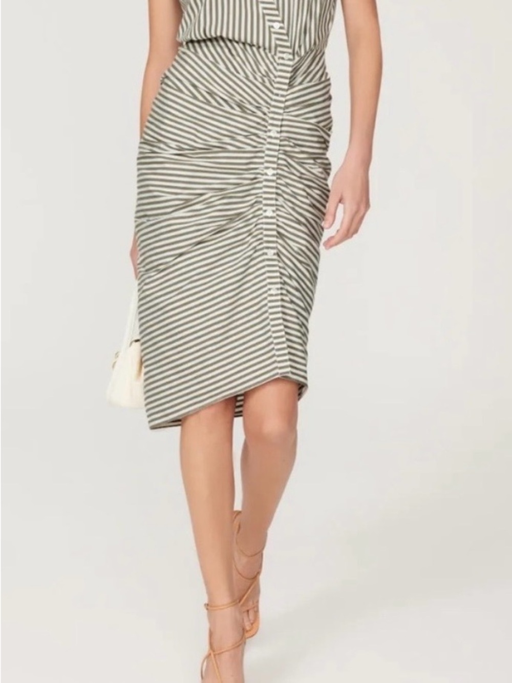 Striped Ruched dress- Olive/White - Picture 4 of 11